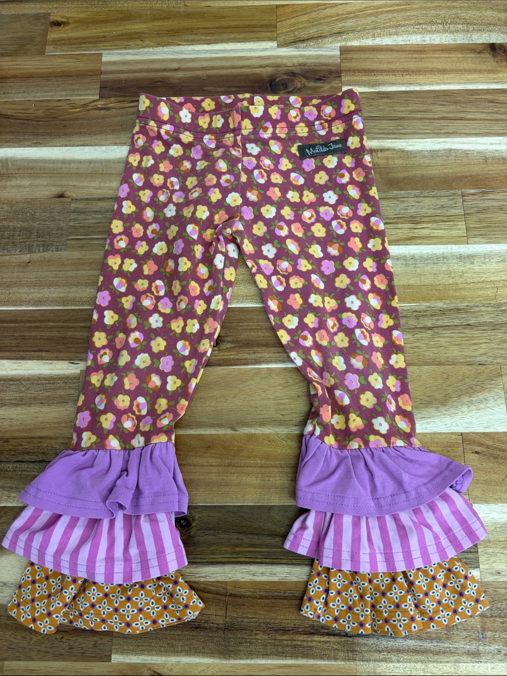 Matilda Jane Pink Orange Yellow Floral Ruffle Leggings